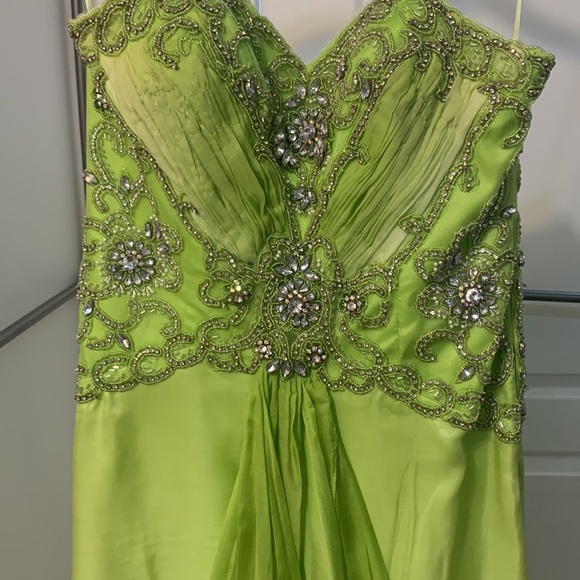 Lime Green Gem Embellished High Low Ombre Dress with slight train - Picture 3 of 9
